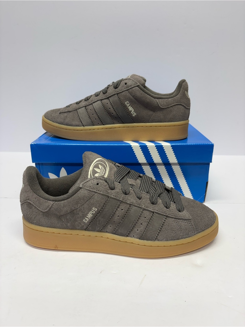 adidas Campus Suede Low-Top Sneakers in Taupe and Gum
